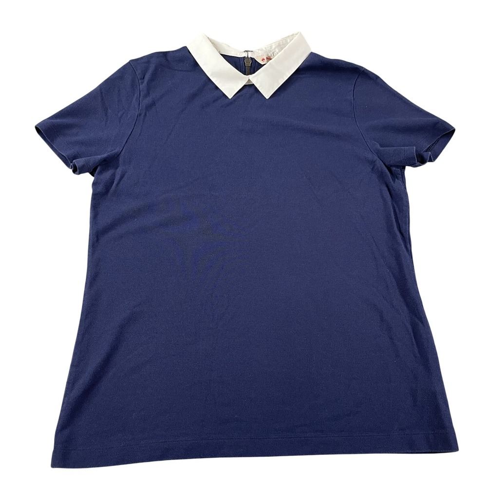 Brooks Brothers 'Red Fleece' Womens Short Sleeve Collared Shirt L 1/4 Zip Blue